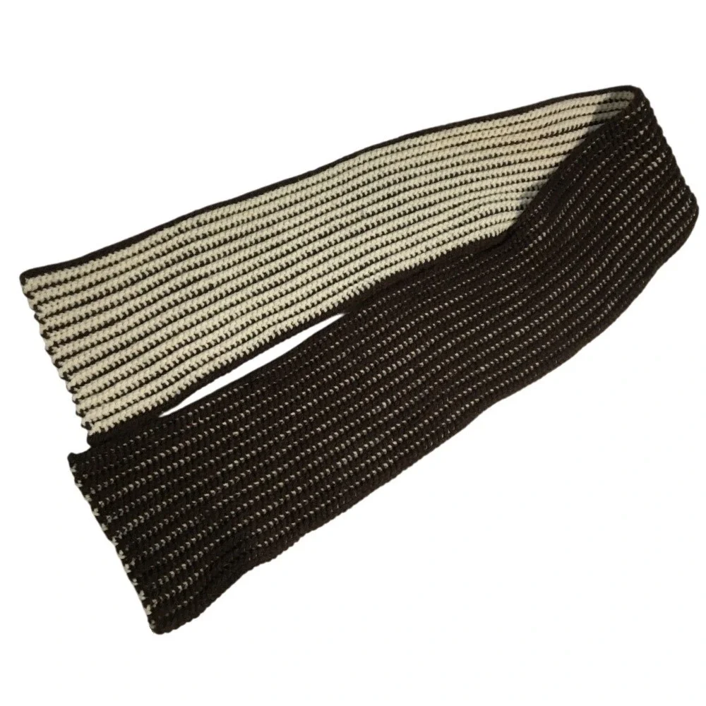 Crochet Scarf Brown and Cream Striped Knit‎ Long Winter Fall Accessories